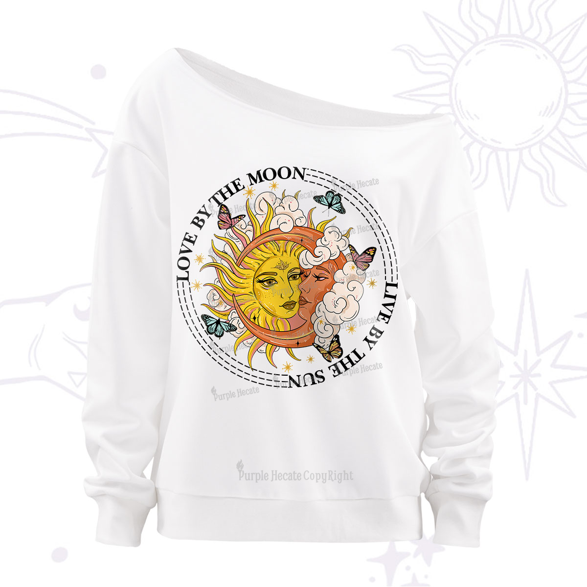 Purplehecate Live By The Sun Love By The Moon Off The Shoulder Sweatshirt