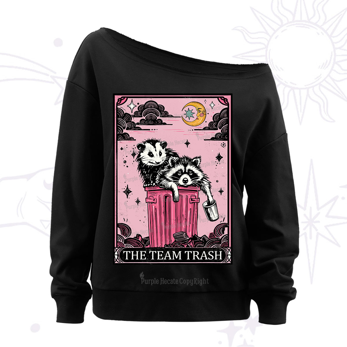 Purplehecate The Team Trash Raccoon & Possum Tarot Off The Shoulder Sweatshirt