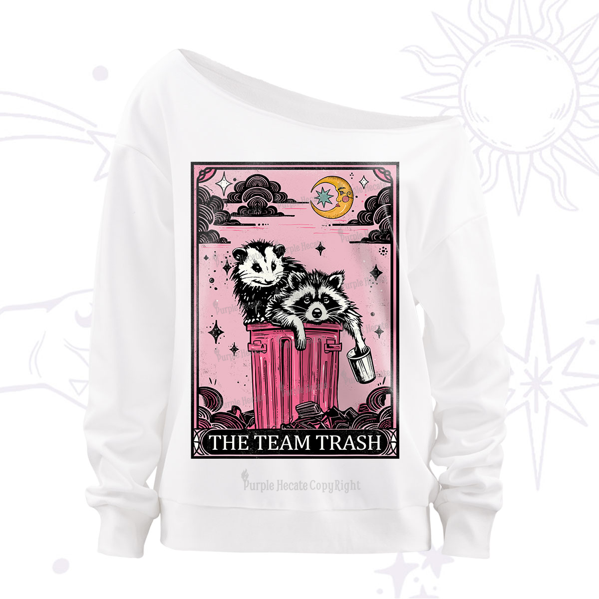 Purplehecate The Team Trash Raccoon & Possum Tarot Off The Shoulder Sweatshirt