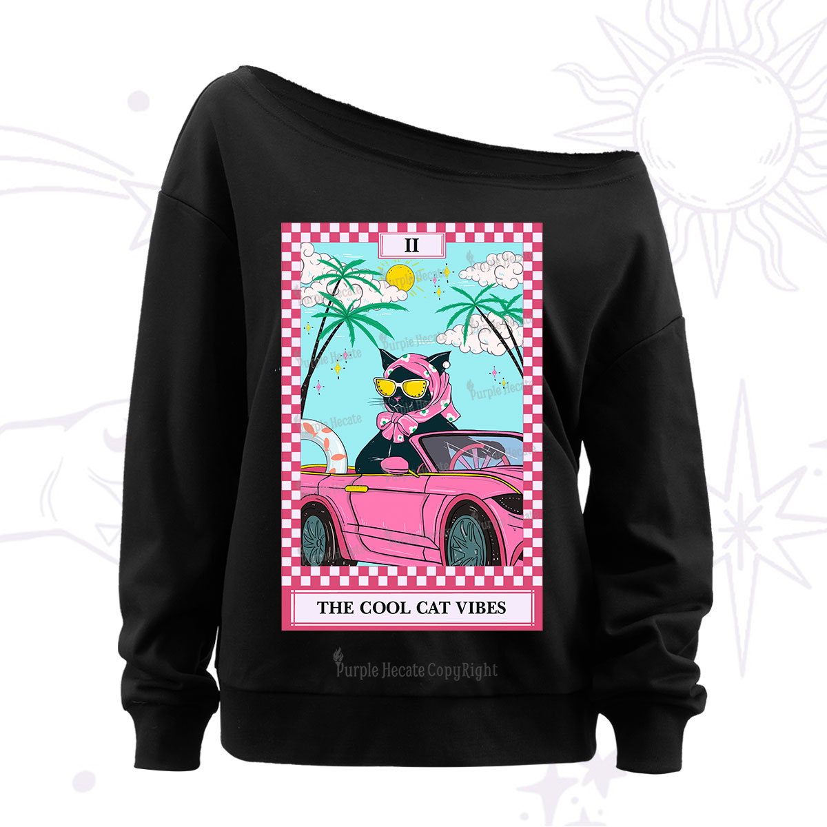 Purplehecate The Cool Cat Vibes Tarot Off The Shoulder Sweatshirt