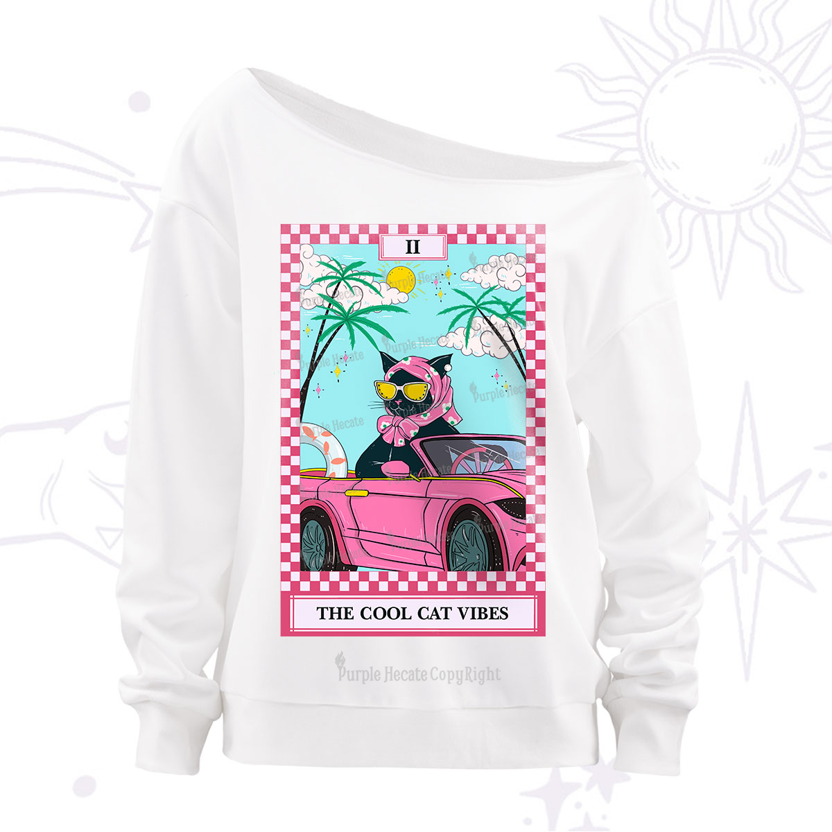 Purplehecate The Cool Cat Vibes Tarot Off The Shoulder Sweatshirt