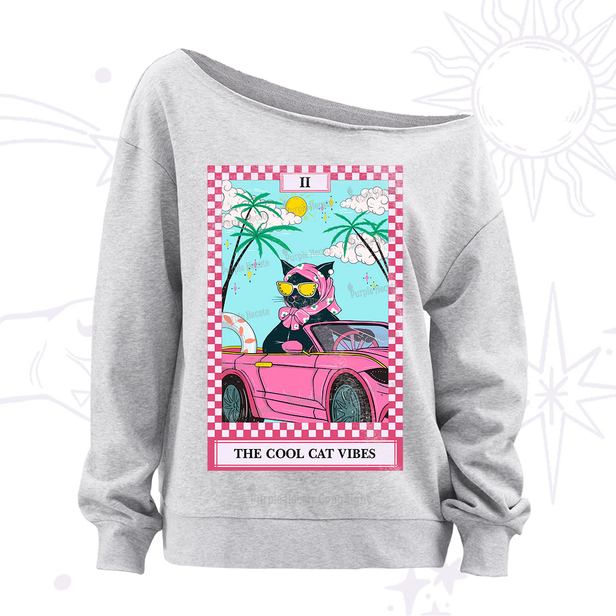 Purplehecate The Cool Cat Vibes Tarot Off The Shoulder Sweatshirt