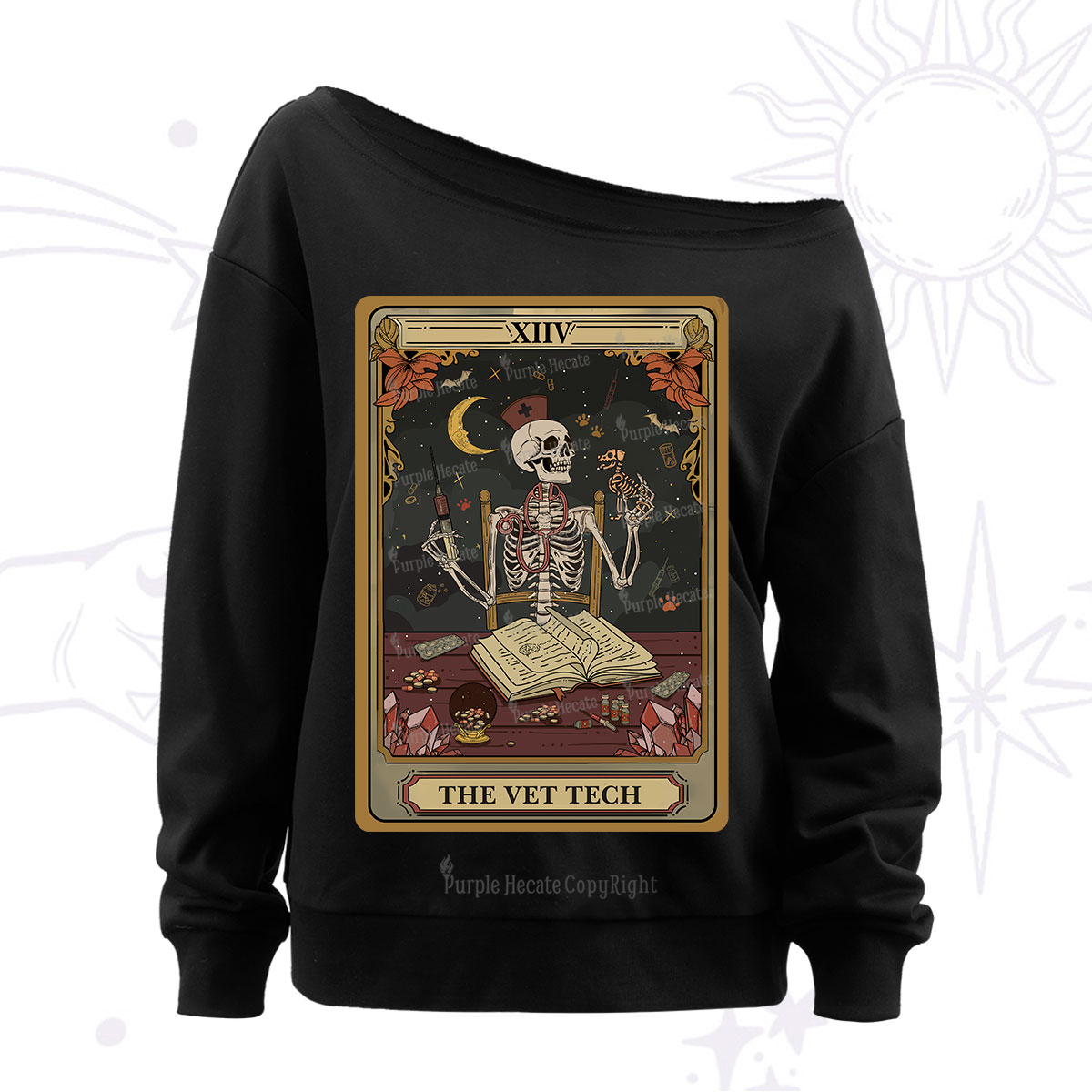 Purplehecate The Vet Tech Skeleton Tarot Off The Shoulder Sweatshirt