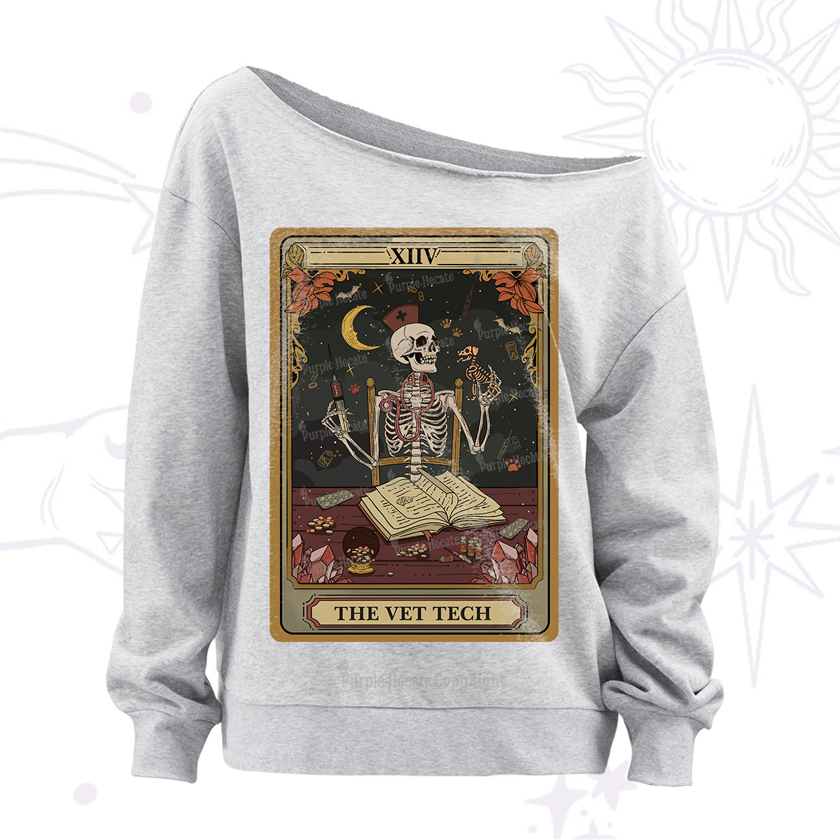 Purplehecate The Vet Tech Skeleton Tarot Off The Shoulder Sweatshirt