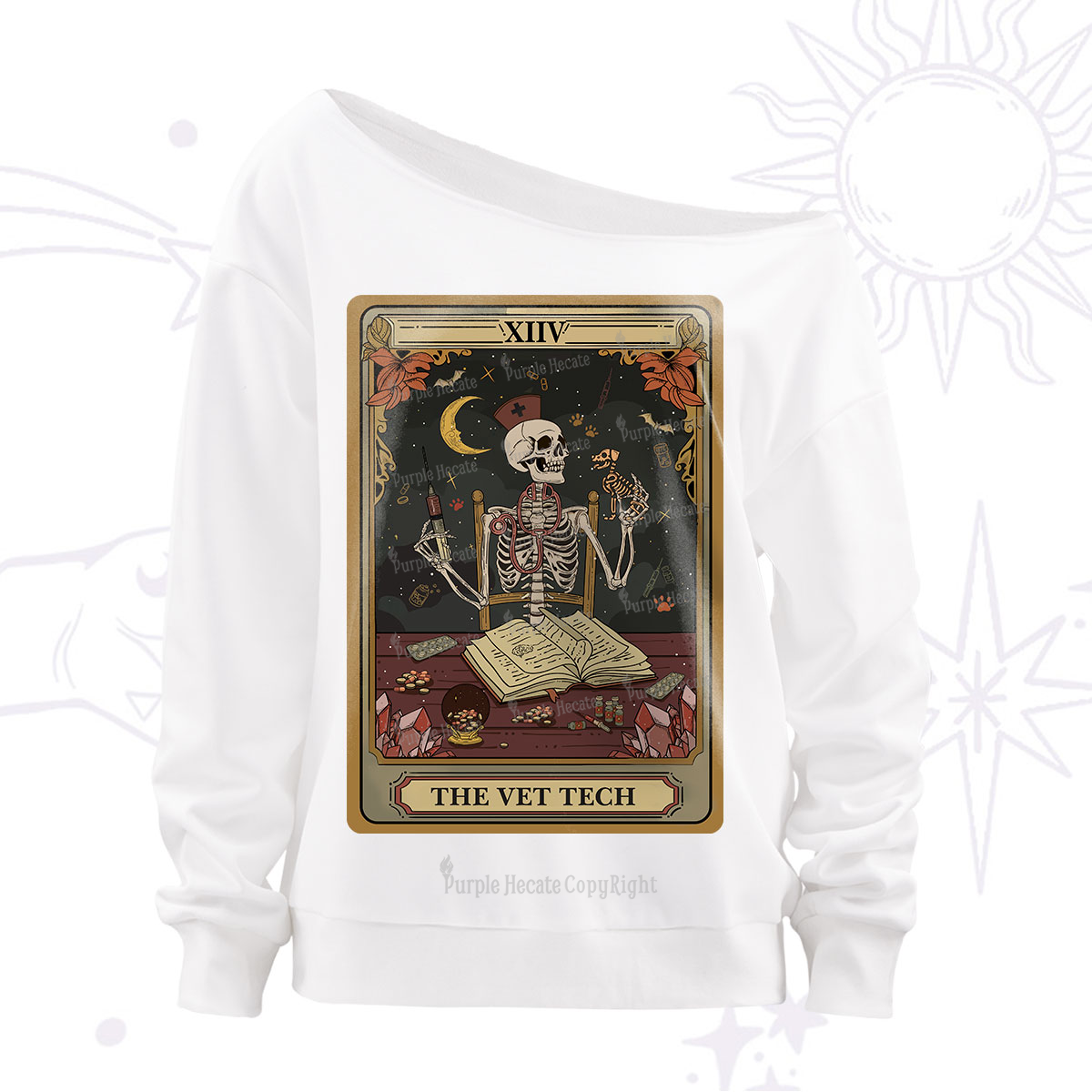 Purplehecate The Vet Tech Skeleton Tarot Off The Shoulder Sweatshirt