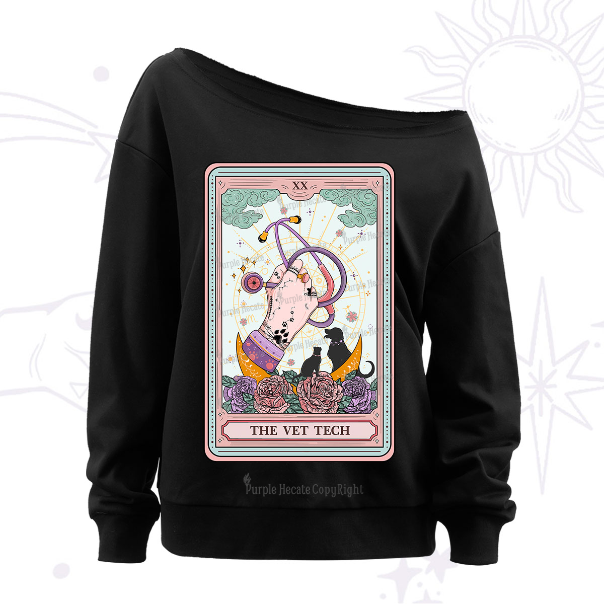 Purplehecate The Vet Tech Tarot Off The Shoulder Sweatshirt