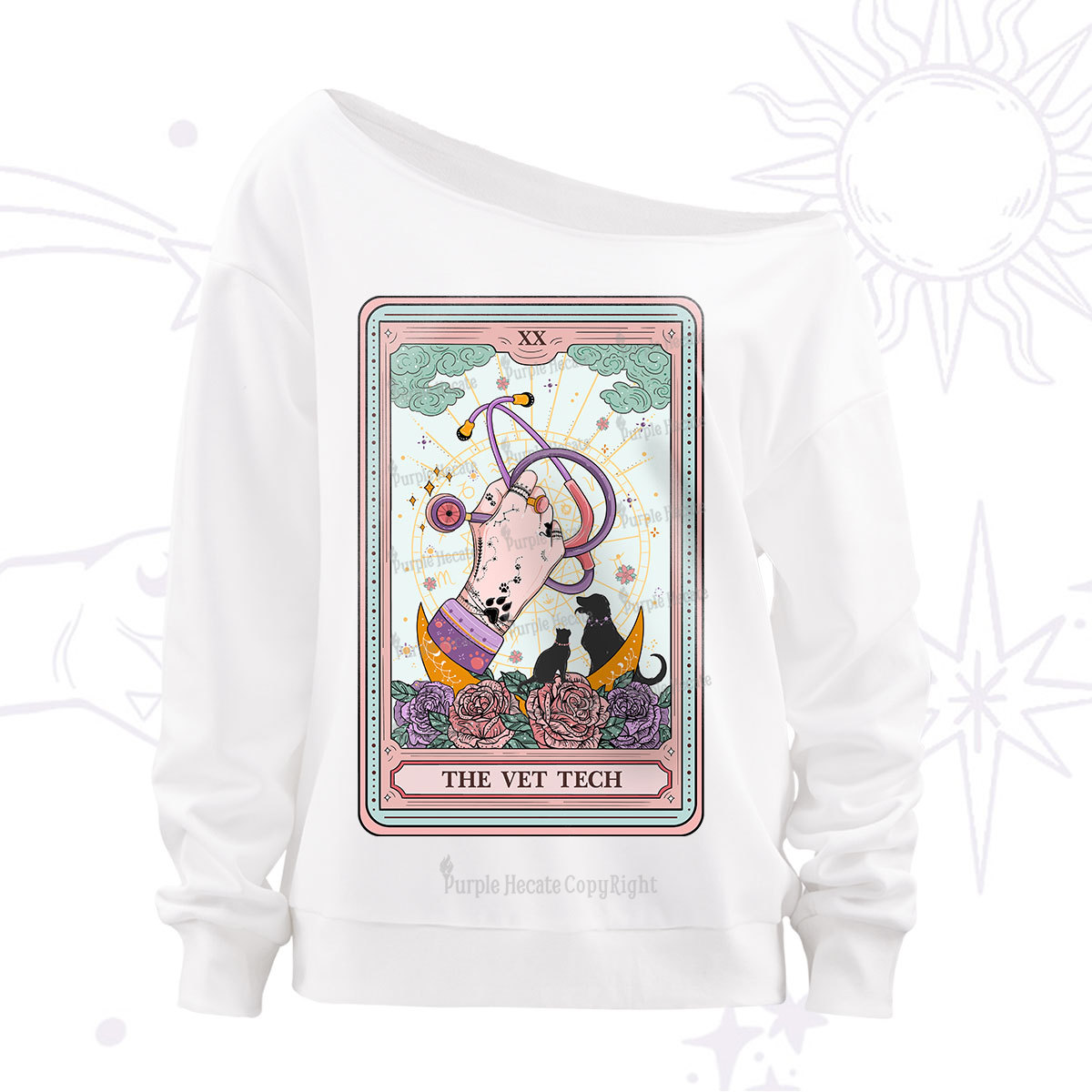 Purplehecate The Vet Tech Tarot Off The Shoulder Sweatshirt