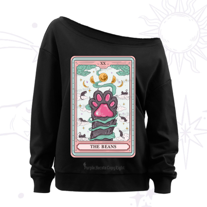 Purplehecate The Beans Cat Tarot Off The Shoulder Sweatshirt