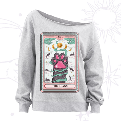 Purplehecate The Beans Cat Tarot Off The Shoulder Sweatshirt