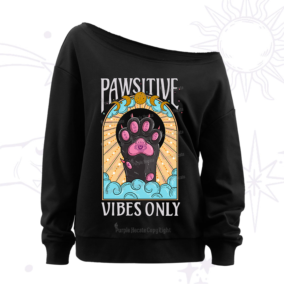 Purplehecate Pawsitive Vibes Only Off The Shoulder Sweatshirt