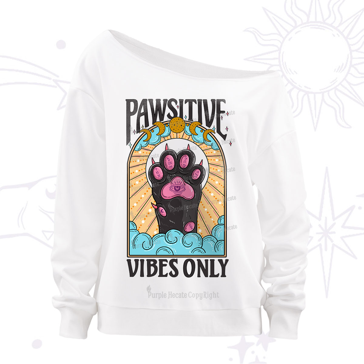 Purplehecate Pawsitive Vibes Only Off The Shoulder Sweatshirt