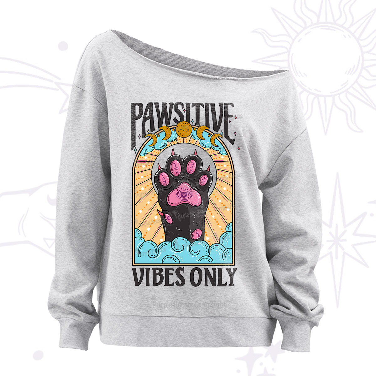 Purplehecate Pawsitive Vibes Only Off The Shoulder Sweatshirt