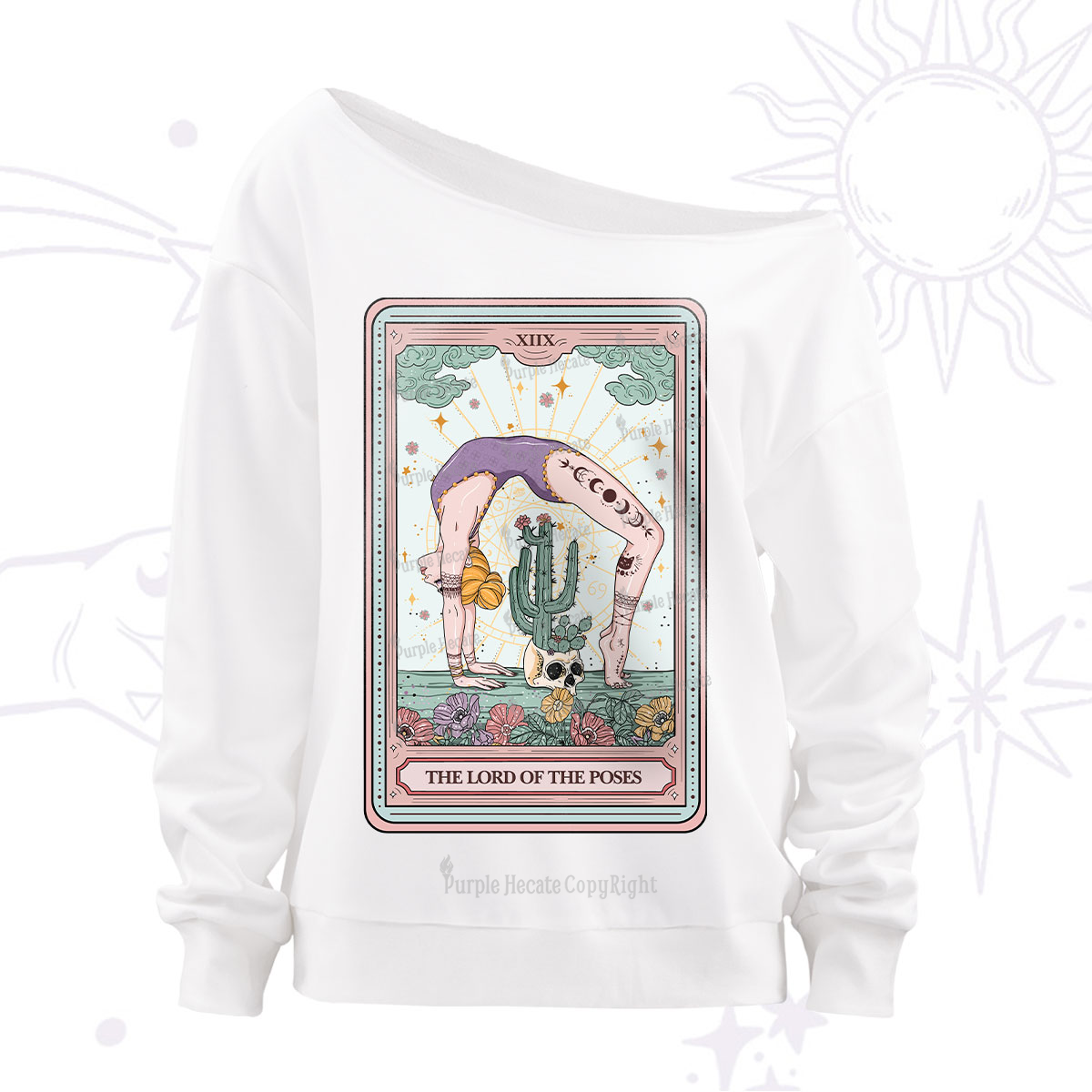 Purplehecate The Lord Of The Poses Tarot Off The Shoulder Sweatshirt