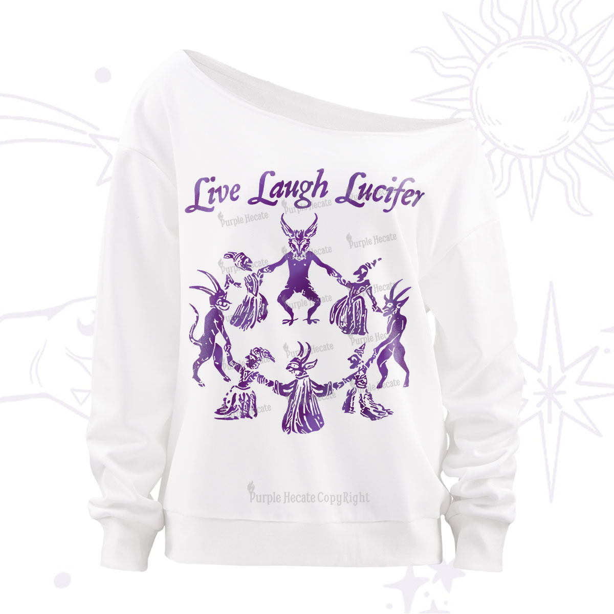 Purplehecate Live Laugh Lucifer Satanic Off The Shoulder Sweatshirt