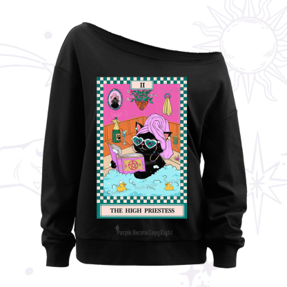 Purplehecate The Cat High Priestess's Bubble Time Tarot Off The Shoulder Sweatshirt