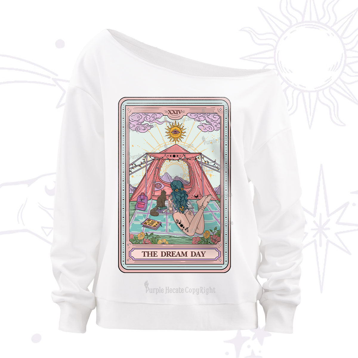Purplehecate The Dream Day Tarot Off The Shoulder Sweatshirt