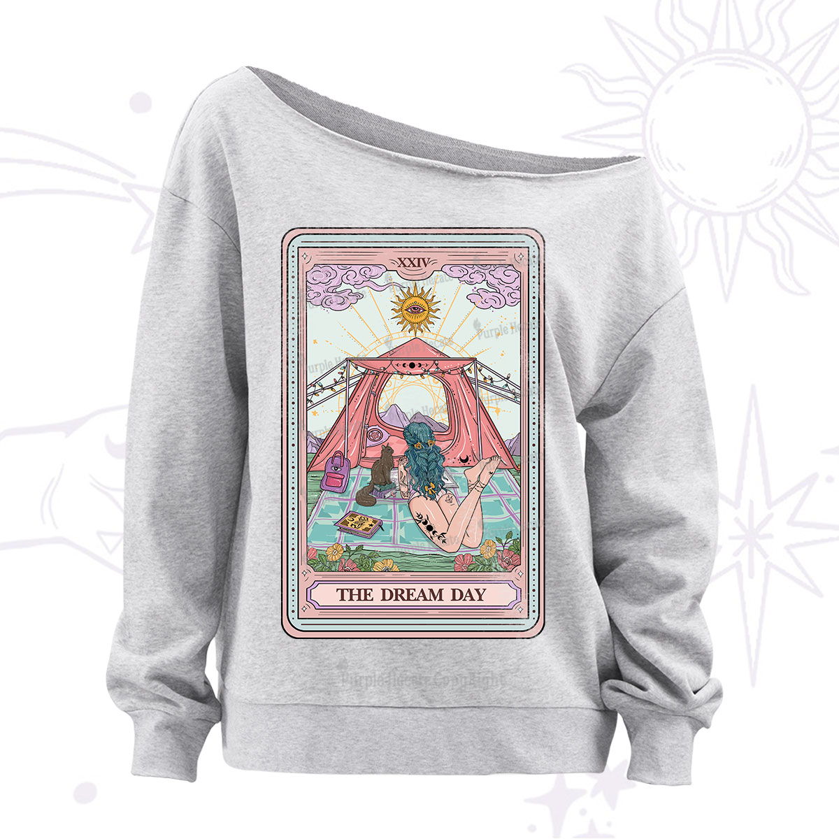 Purplehecate The Dream Day Tarot Off The Shoulder Sweatshirt
