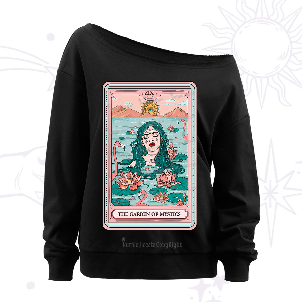 Purplehecate The Garden Of Mystics Tarot Off The Shoulder Sweatshirt