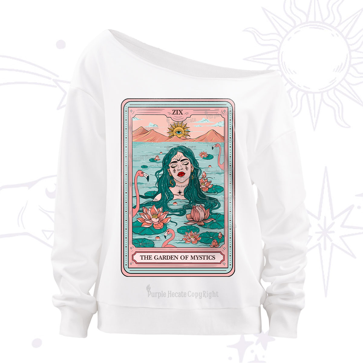 Purplehecate The Garden Of Mystics Tarot Off The Shoulder Sweatshirt