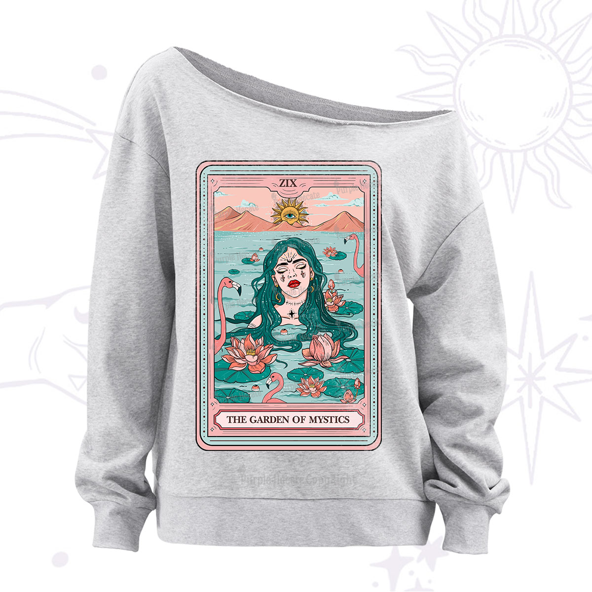 Purplehecate The Garden Of Mystics Tarot Off The Shoulder Sweatshirt
