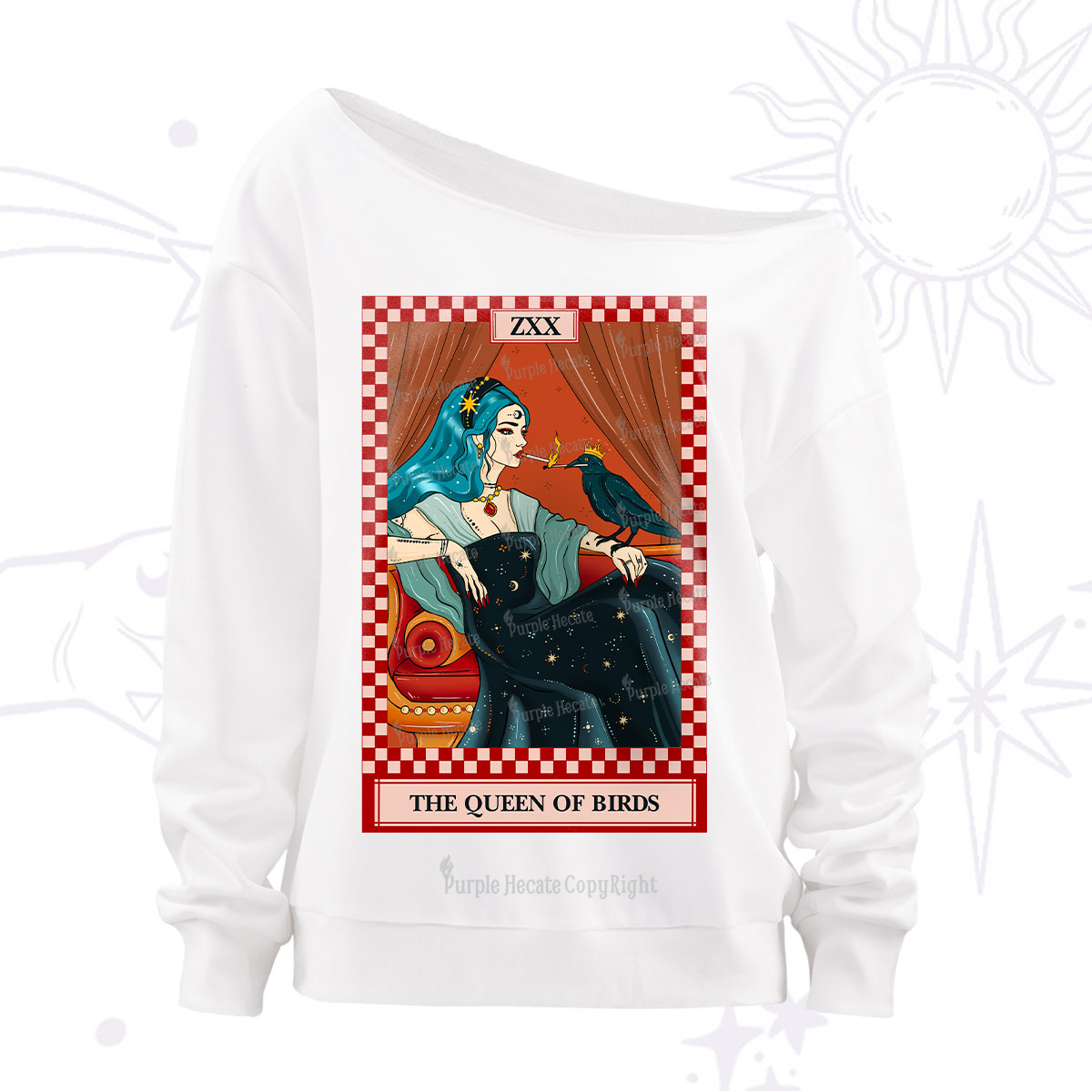 Purplehecate The Queen Of Birds Tarot Off The Shoulder Sweatshirt