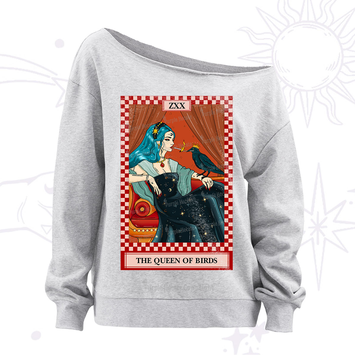 Purplehecate The Queen Of Birds Tarot Off The Shoulder Sweatshirt