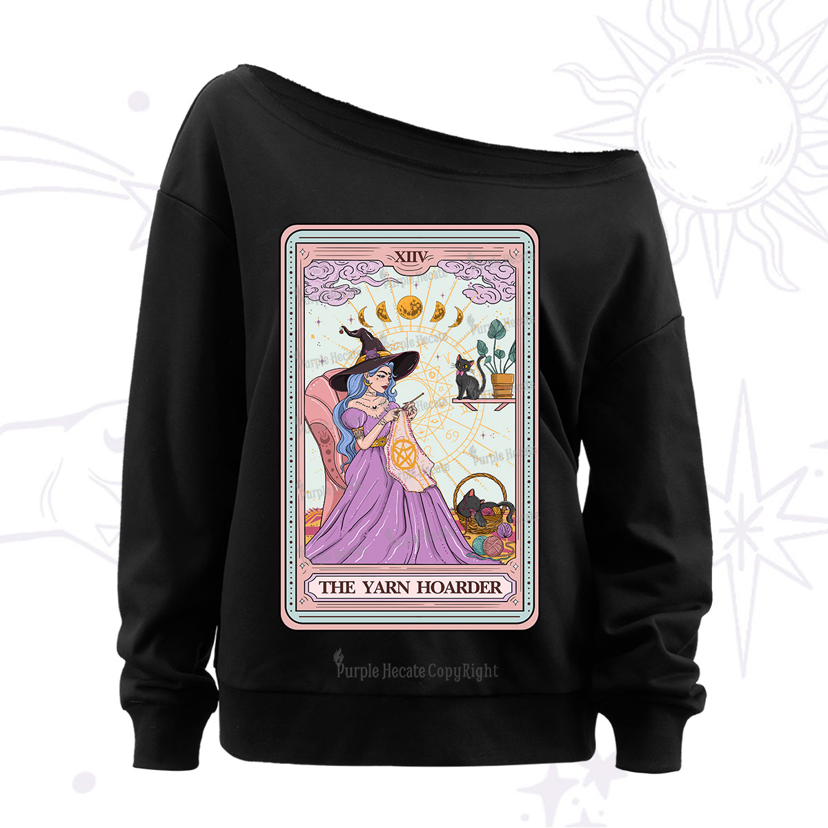 Purplehecate The Yarn Hoarder Tarot Off The Shoulder Sweatshirt
