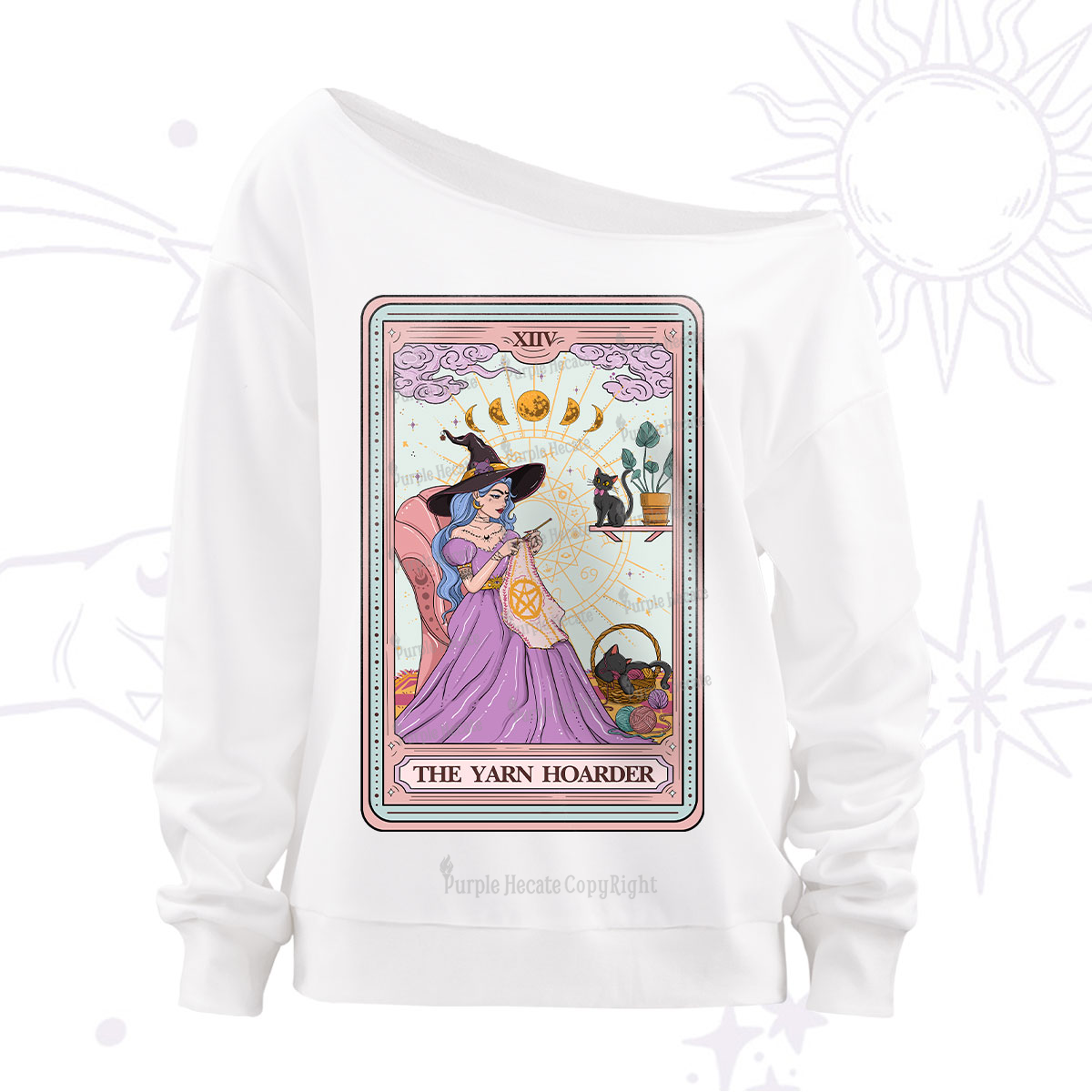 Purplehecate The Yarn Hoarder Tarot Off The Shoulder Sweatshirt