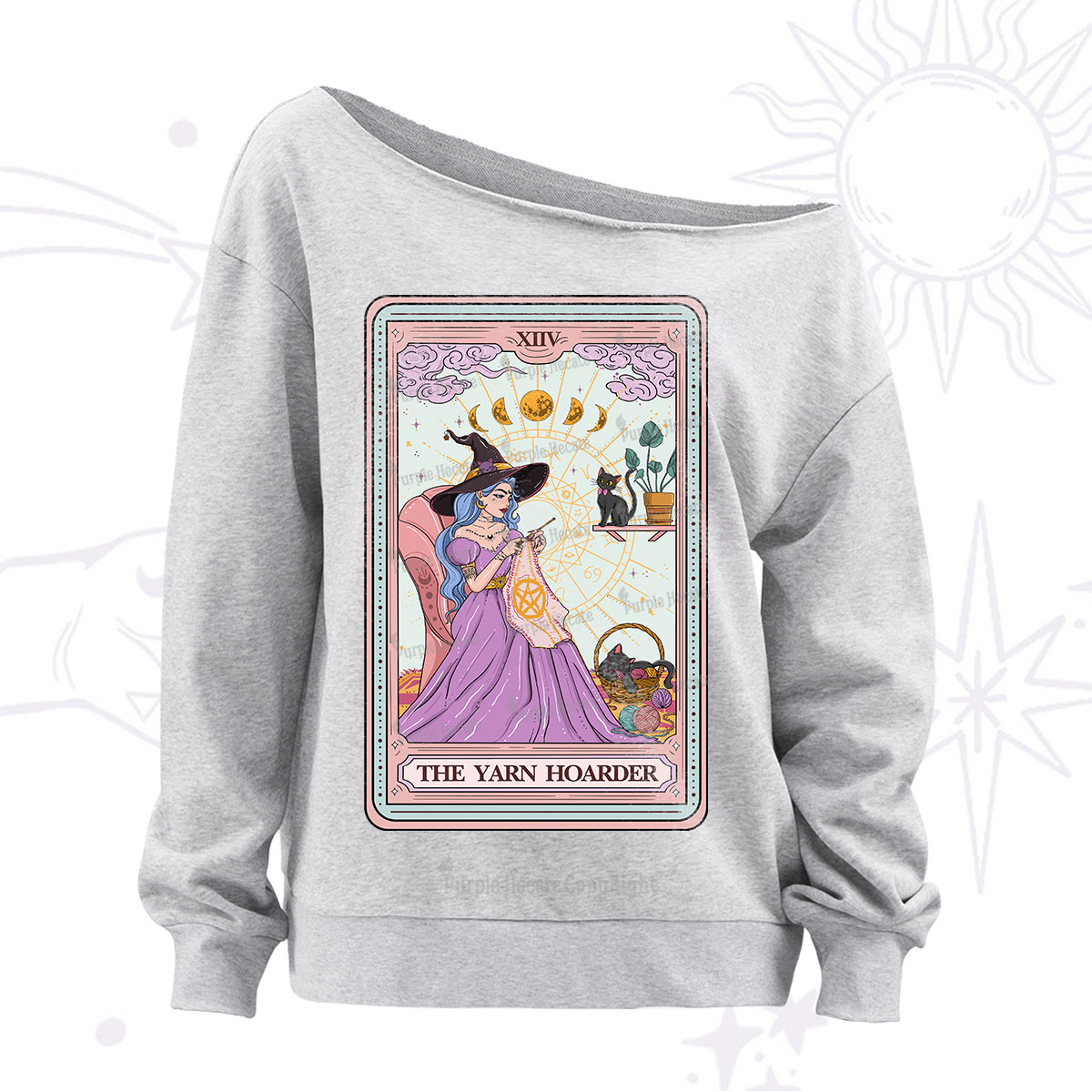 Purplehecate The Yarn Hoarder Tarot Off The Shoulder Sweatshirt