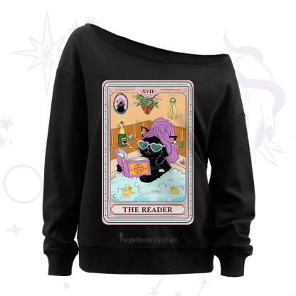 Purplehecate The Reader Cat Tarot Off The Shoulder Sweatshirt