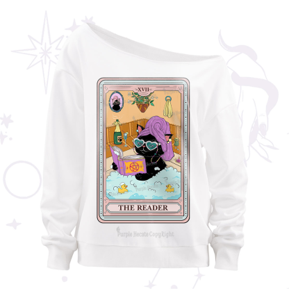 Purplehecate The Reader Cat Tarot Off The Shoulder Sweatshirt