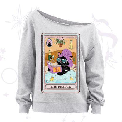 Purplehecate The Reader Cat Tarot Off The Shoulder Sweatshirt
