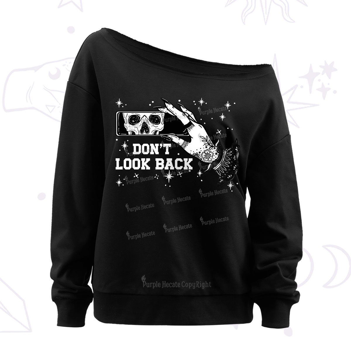 Purplehecate Don't Look Back Off The Shoulder Sweatshirt