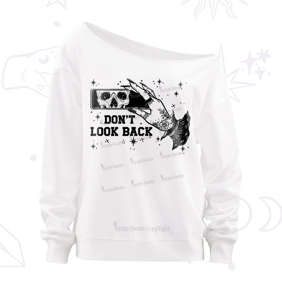 Purplehecate Don't Look Back Off The Shoulder Sweatshirt