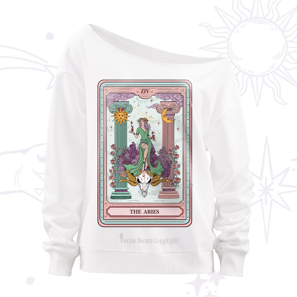 Purplehecate The Aries Goddess Tarot Off The Shoulder Sweatshirt
