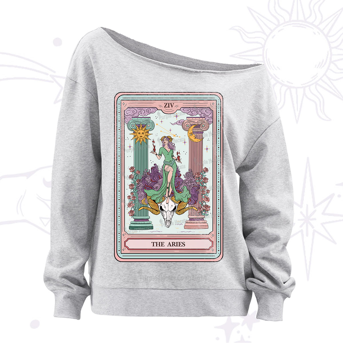 Purplehecate The Aries Goddess Tarot Off The Shoulder Sweatshirt