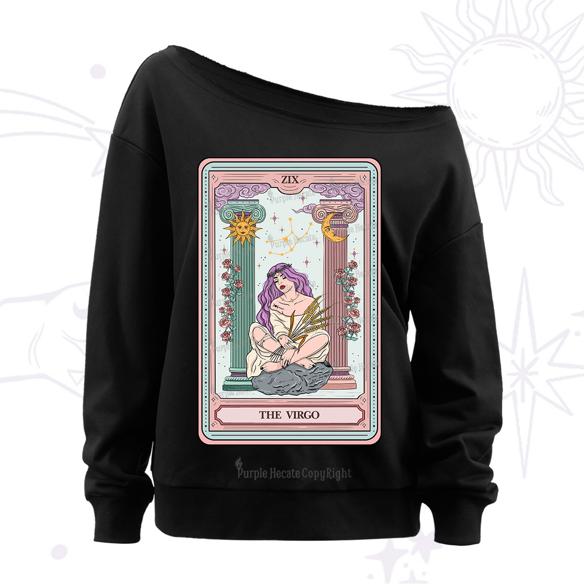 Purplehecate The Virgo Goddess Tarot Off The Shoulder Sweatshirt