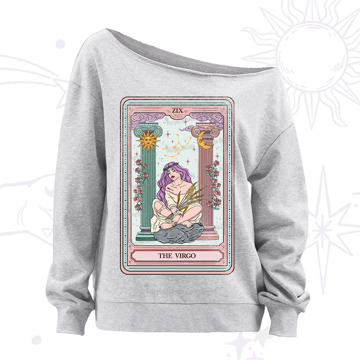 Purplehecate The Virgo Goddess Tarot Off The Shoulder Sweatshirt
