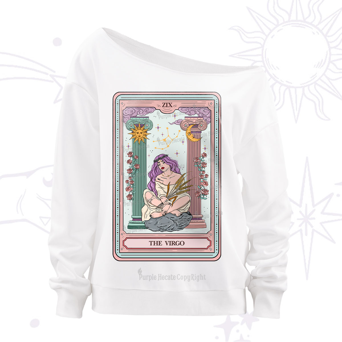 Purplehecate The Virgo Goddess Tarot Off The Shoulder Sweatshirt
