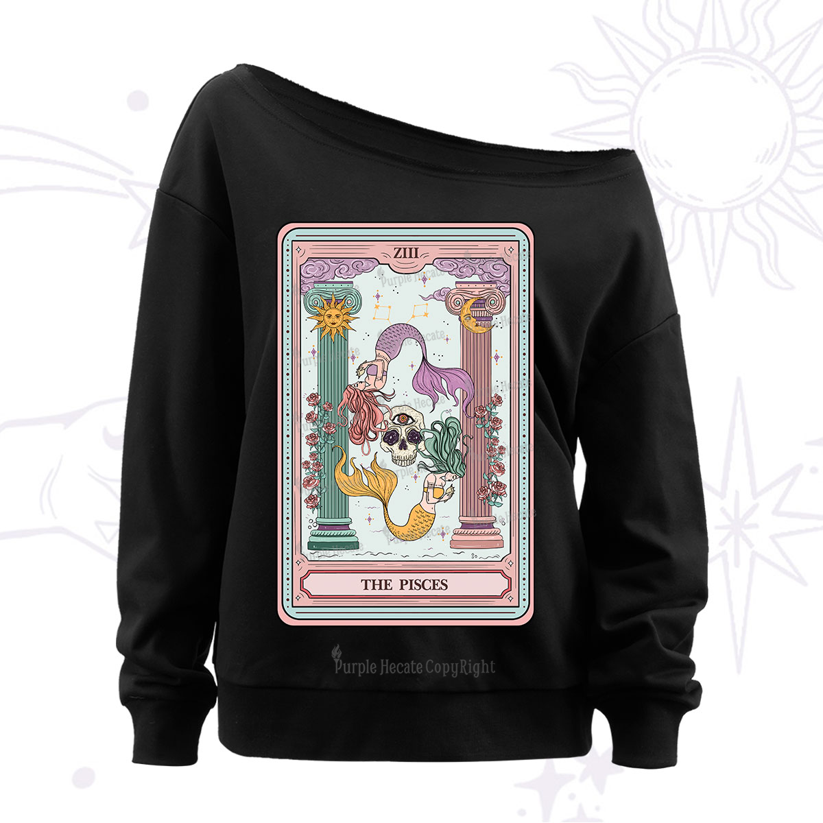 Purplehecate The Pisces Goddess Tarot Off The Shoulder Sweatshirt