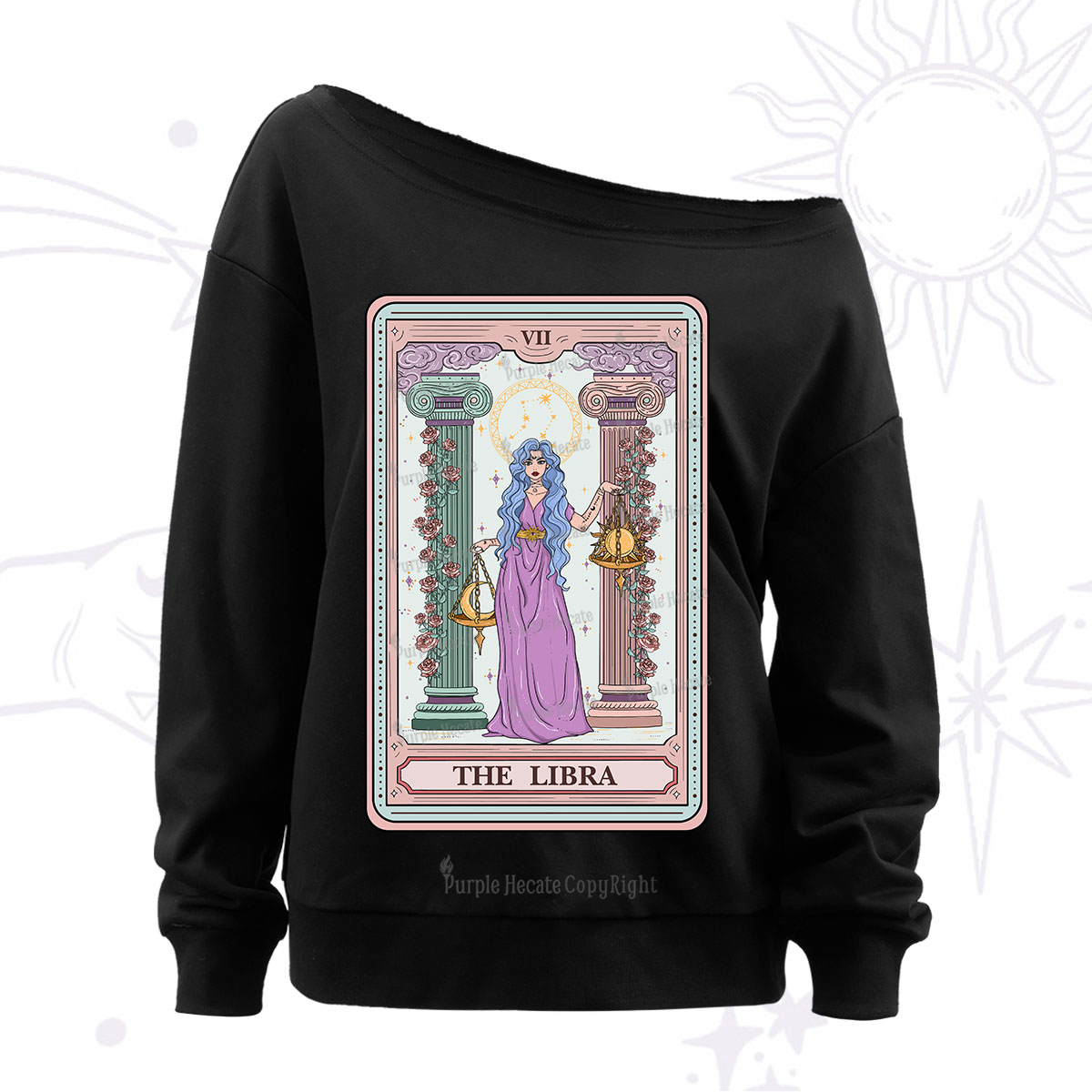 Purplehecate The Libra Goddess Tarot Off The Shoulder Sweatshirt