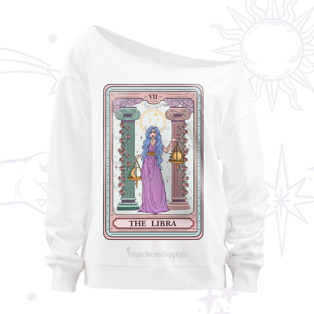 Purplehecate The Libra Goddess Tarot Off The Shoulder Sweatshirt