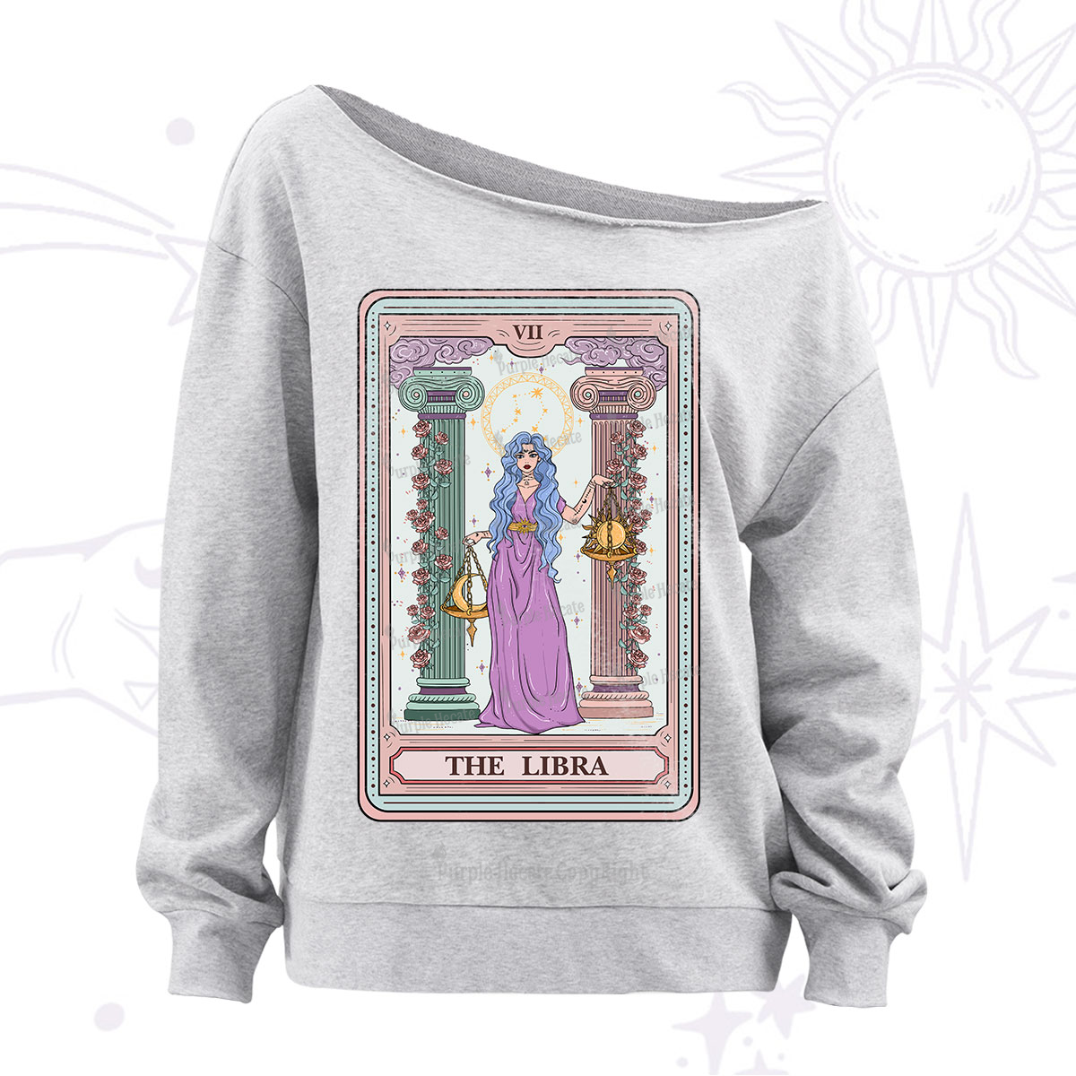 Purplehecate The Libra Goddess Tarot Off The Shoulder Sweatshirt