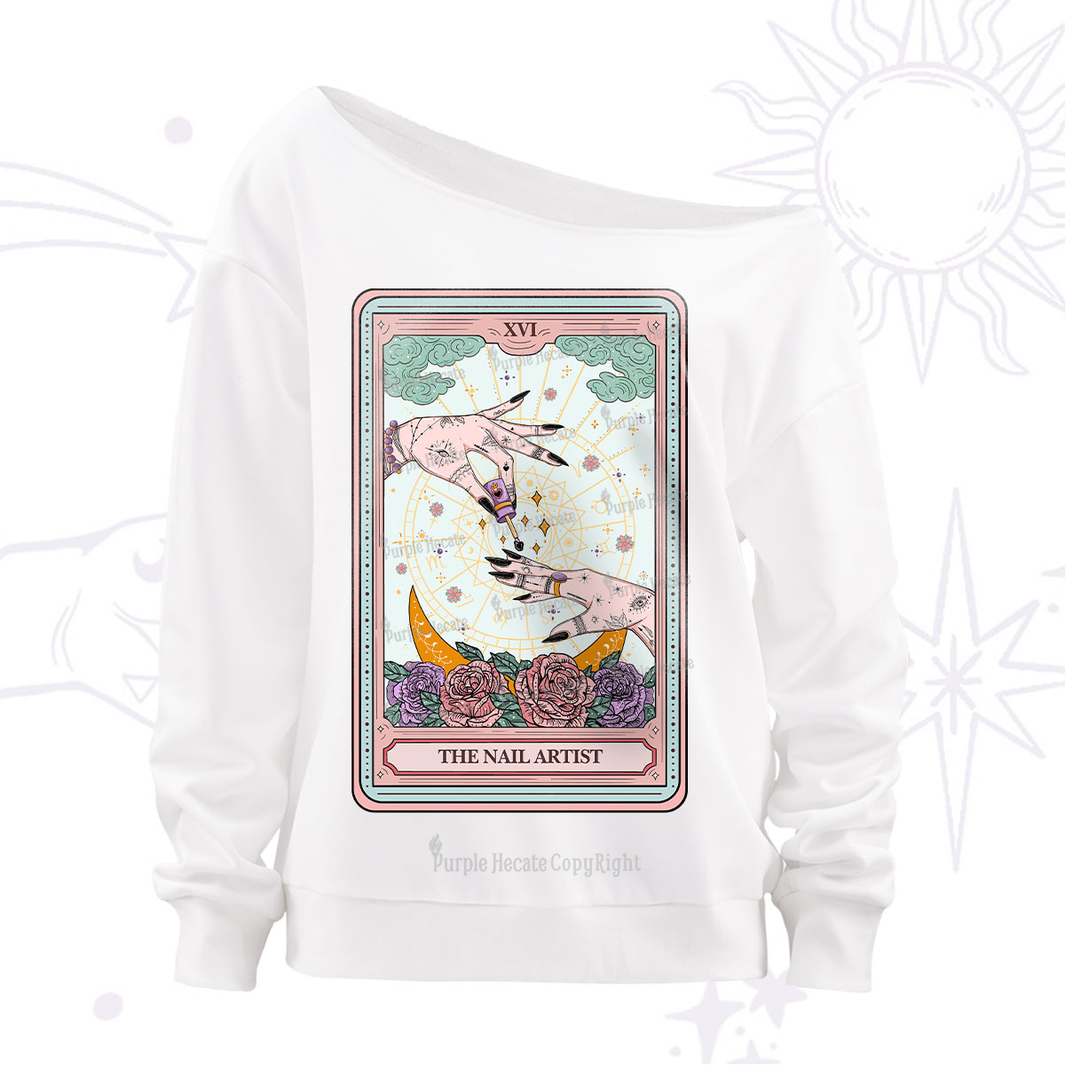 Purplehecate The Nail Artist Tarot Off The Shoulder Sweatshirt
