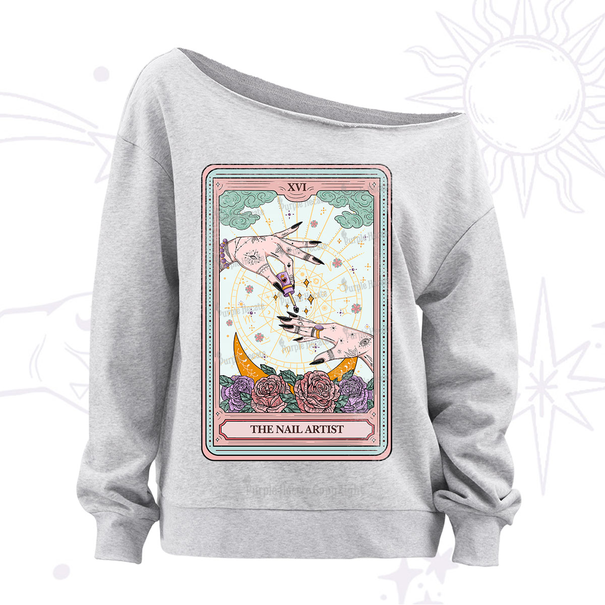 Purplehecate The Nail Artist Tarot Off The Shoulder Sweatshirt