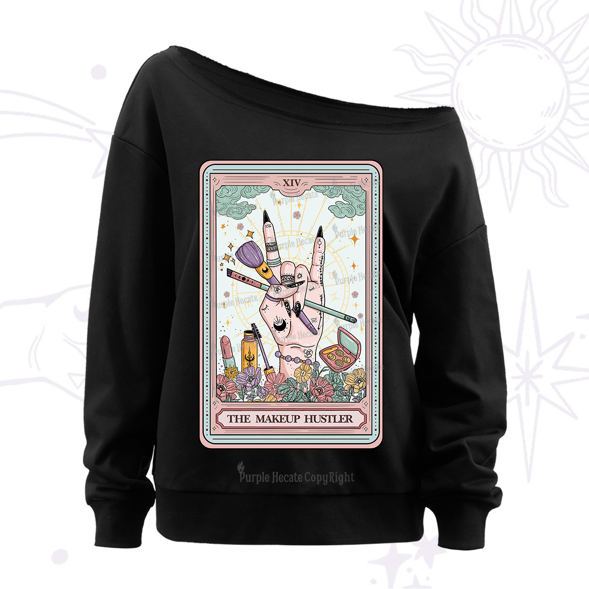 Purplehecate The Makeup Hustler Tarot Off The Shoulder Sweatshirt
