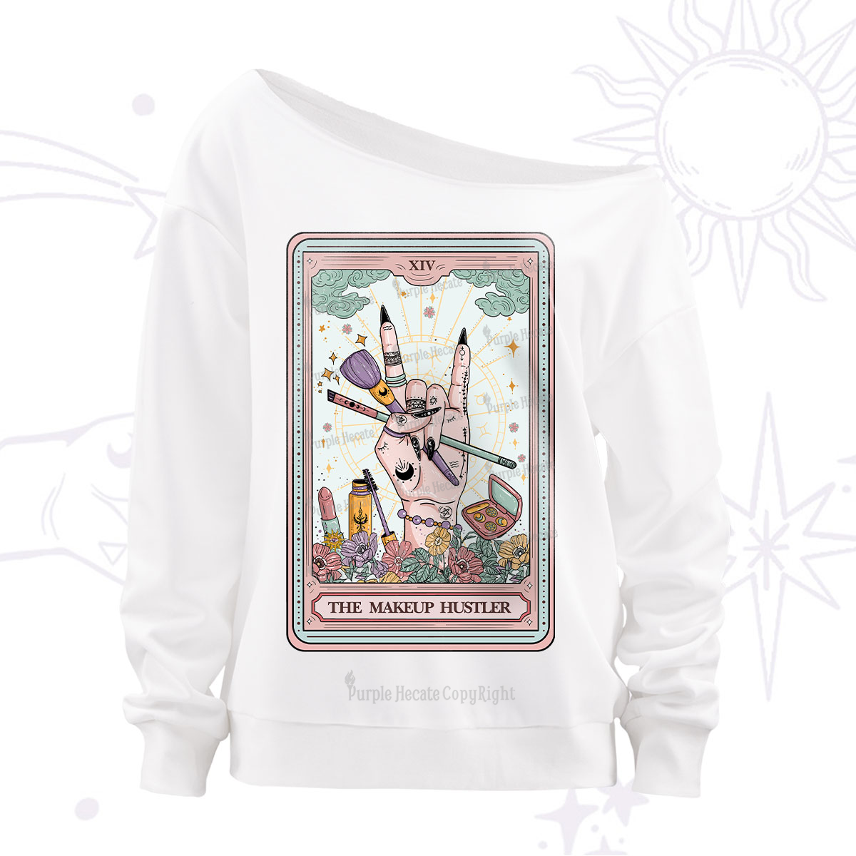 Purplehecate The Makeup Hustler Tarot Off The Shoulder Sweatshirt