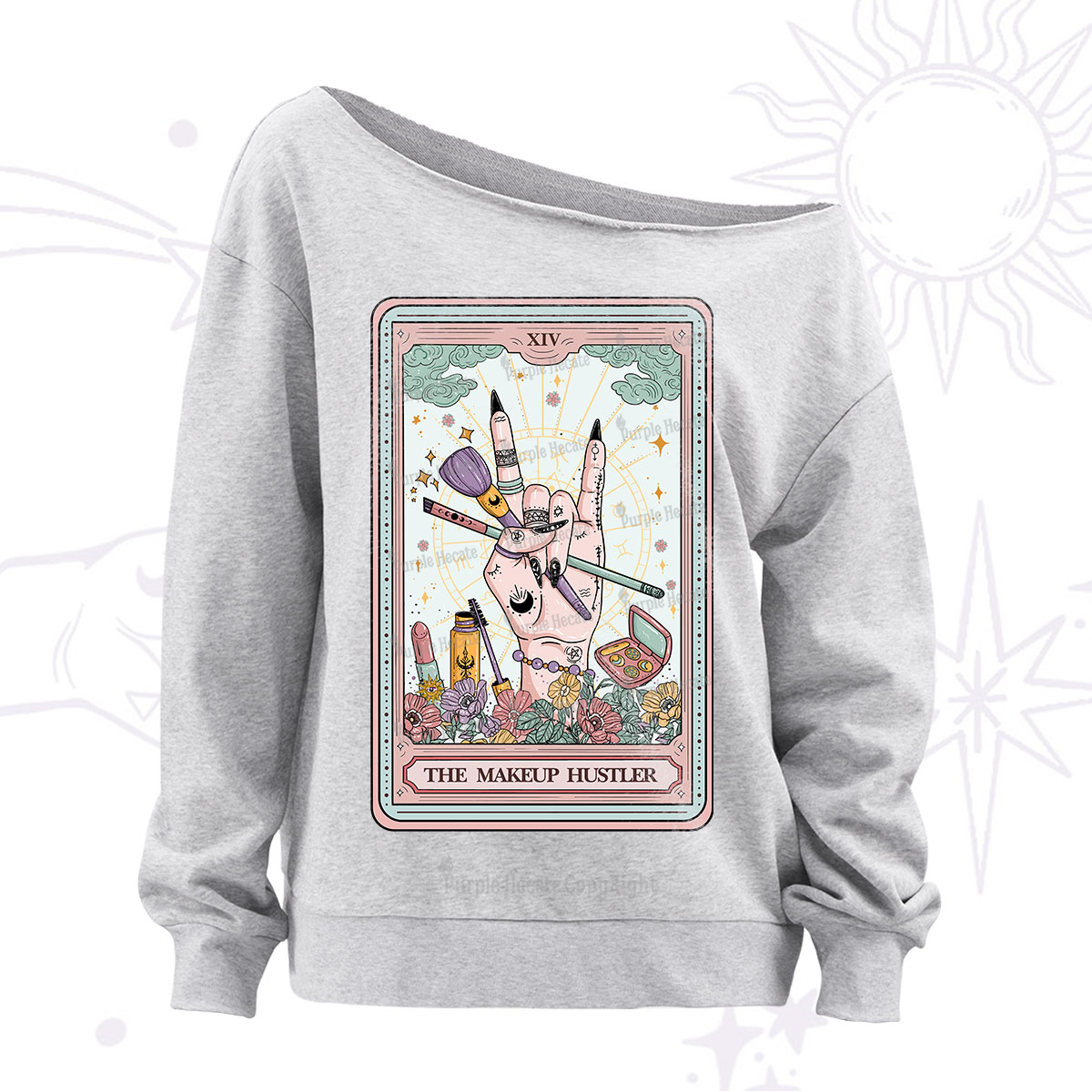 Purplehecate The Makeup Hustler Tarot Off The Shoulder Sweatshirt