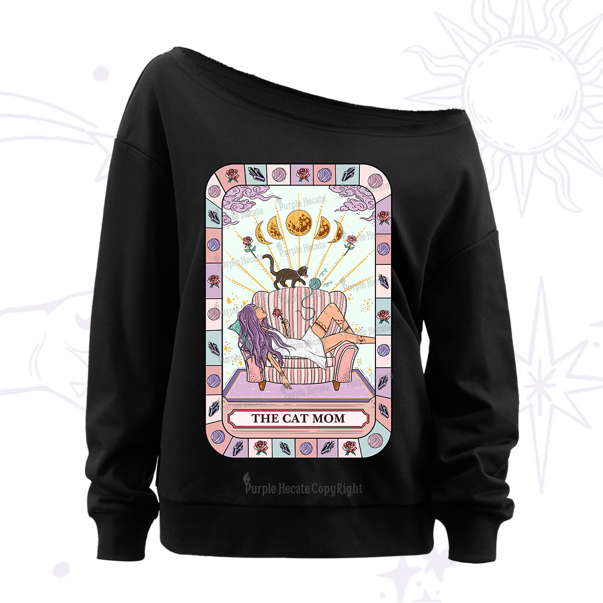 Purplehecate The Chill Cat Mom Off The Shoulder Sweatshirt