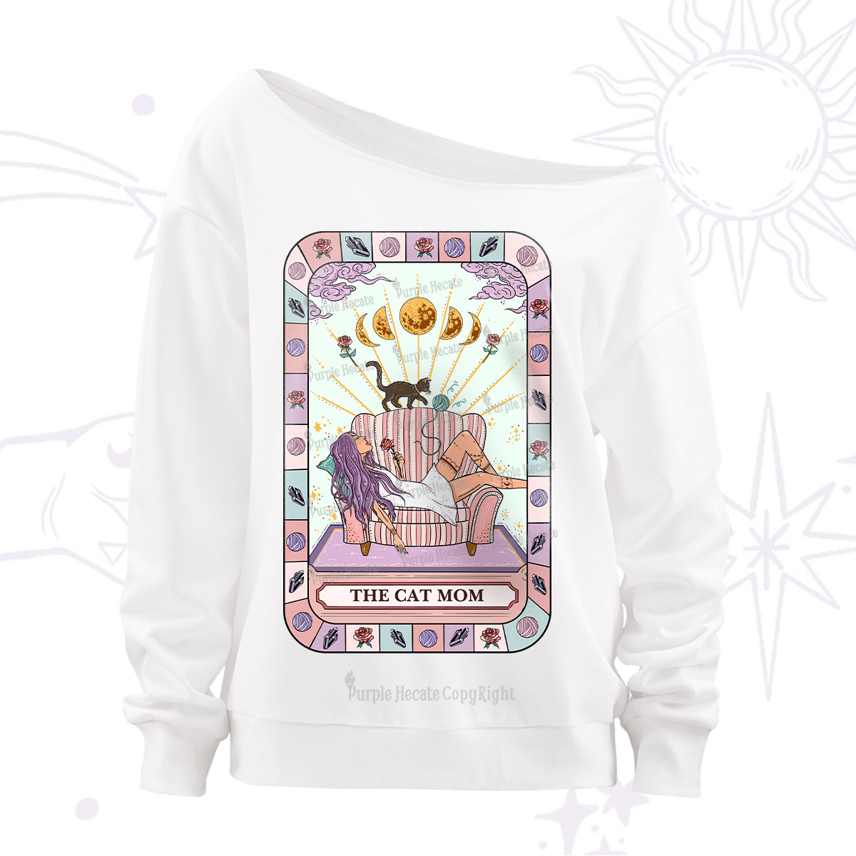 Purplehecate The Chill Cat Mom Off The Shoulder Sweatshirt
